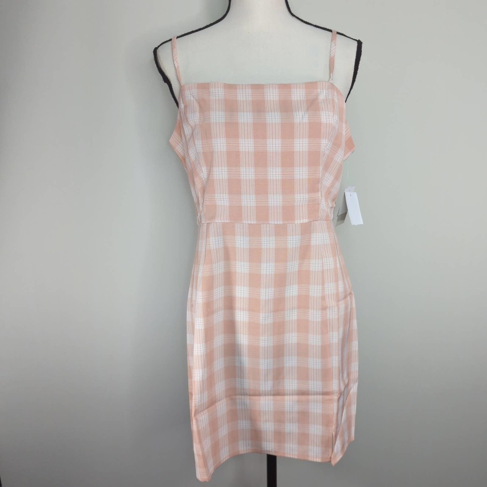 NWT | BP. Square‎ Neck Strappy Coral & White Gingham Dress